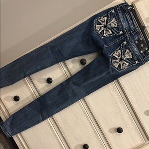 Miss Me Embellished Blue Skinny Jeans size 26. Low rise skinny. Like new